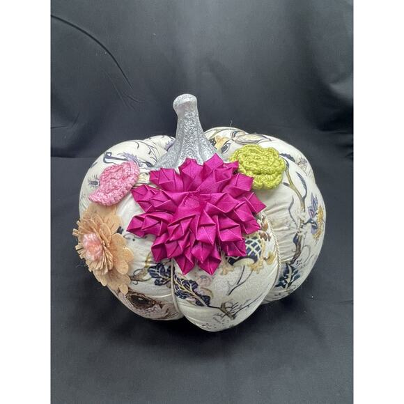 Boho Cottage Handmade Fabric Stuffed Pumpkin Made In India Halloween Fall - Picture 1 of 10